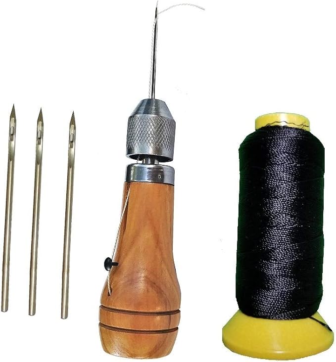 Swift Stitch Hand Sewing Awl Kit Leather Canvas Repair Saddles Coat Seat (Non-Waxed Black Thread)