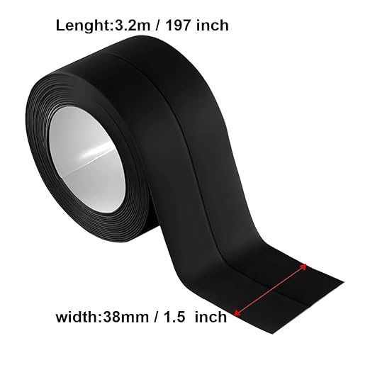 3 Rolls Self-Adhesive Caulk Tape - Waterproof Peel and Stick Sealing Strip (1.5"x10.5 Ft, Black) for Bathtub, Shower, Sink, Toilet Edge Protector & Kitchen Countertop - No Mess Alternative to Caulking
