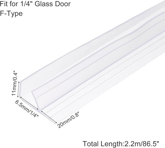 uxcell Shower Door Side Seal, Widen F-Type Shower Door Sweep for 1/4" Glass 86.5" Long Frameless Glass Door Seal Strip Stop Shower Leaks, Clear