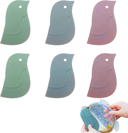 6 PACK Multifunctional Penguin Shape Silicone Scraper Soft Kitchen Cleaner Cleaning Tools Accessories for Pans Bowls (3 Colors)