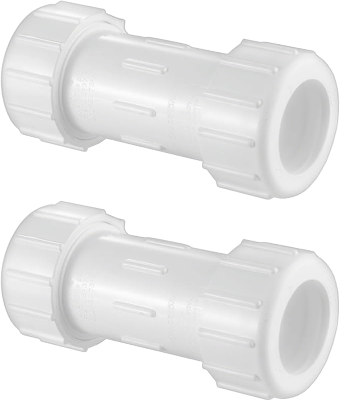 LESSO 2 Inch PVC Compression Coupling, Pipe Connection, IPS Coupling, Compression Fitting, Quick Connecting Piping and Repairs of PVC Pipe, 2" Schedule 40, White