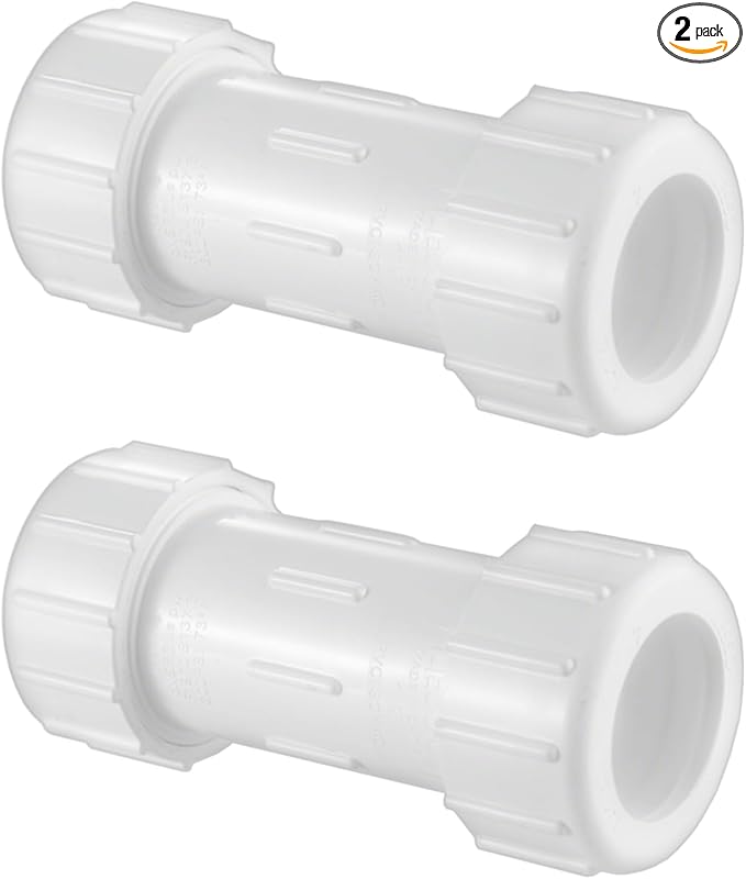 LESSO 1-1/2 Inch PVC Compression Coupling, Pipe Connection, IPS Coupling, Compression Fitting, Quick Connecting Piping and Repairs of PVC Pipe, 1-1/2" Schedule 40, White