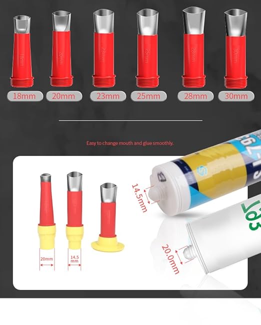 32PCS Universal Integrated Rubber Nozzle Tool Kit Include 18Pcs Caulking Nozzle Tips Reusable Caulking Nozzle Coating with 10 Connector Caulking Guns and 4 Grout Scraper for Bathroom Kitchen Doors