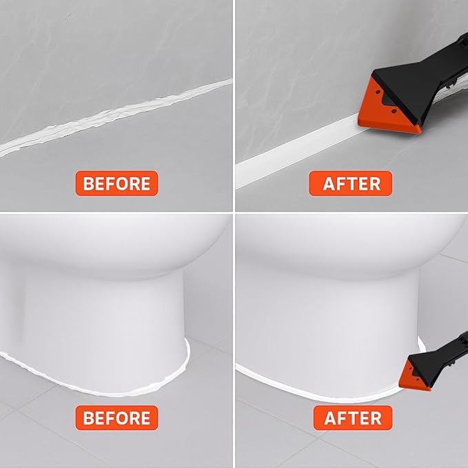 Caulking and Silicone Tool 3 in 1 Sealant Finishing Tool with Stainless Head, Caulk Remover, sealant Remover, Angle Scraper for Bathroom, Kitchen,Floor,Window,Sink