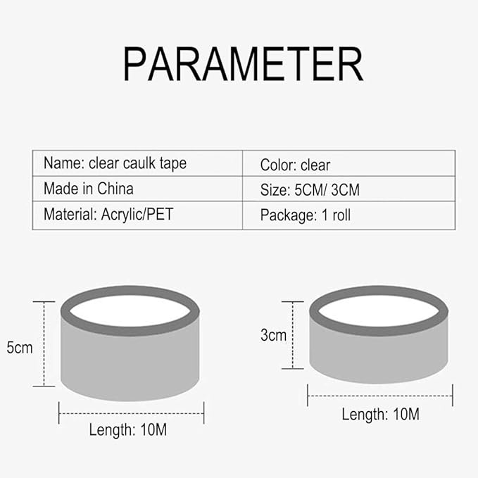 Caulk Tape Clear 1.96 Inch x 33 Feet, Waterproof, Self Adhesive, Anti-Grease, PMMA Sealing Caulking Strip for Kitchen Sink Bathtub Bathroom Shower Toilet