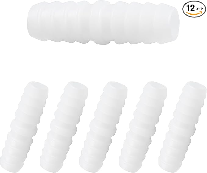 12Pcs 3/8" x 3/8" Plastic Hose Barb Fittings, Barbed Splicer Mender Joint Adapter Union Connectors for Aquarium, Household, Fuel, Gas, Liquid, Air Hose Repair