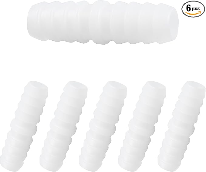 6Pcs 3/8" x 3/8" Plastic Hose Barb Fittings, Barbed Splicer Mender Joint Adapter Union Connectors for Aquarium, Household, Fuel, Gas, Liquid, Air Hose Repair