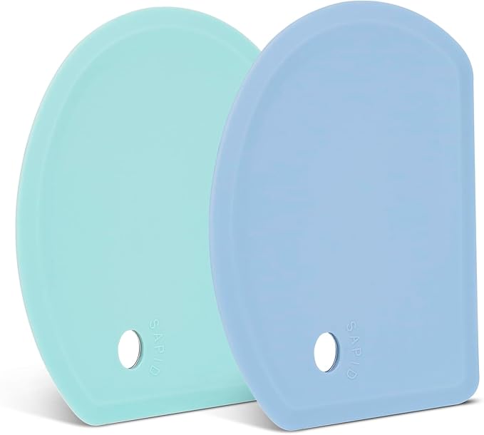 Silicone Dough Scraper with Stainless Steel Sheet, Curved Edge Flexible Bowl Scraper for Baking, Food Grade Silicone Bench Scraper for Sourdough Bread Basket, Set of 2, Blue & Mint Green, SAPID