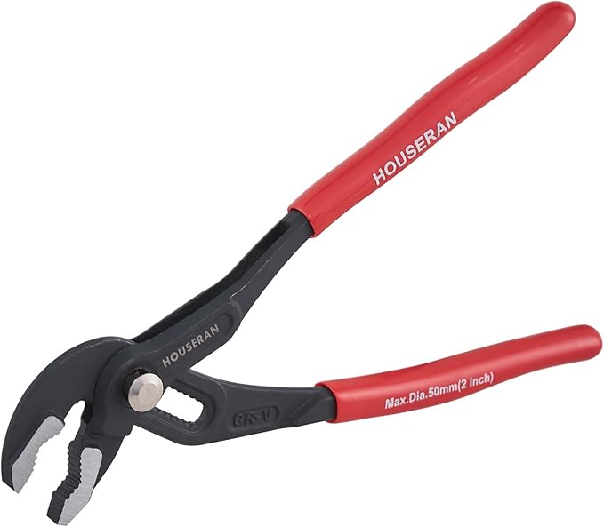 Slip Joint Pliers, HOUSERAN Water Pump Pliers, 10 Inch Groove Joint Pliers, Wrench Pliers with Comfort Red Grips, CRV Tongue and Groove Pliers for Home Repair, Gripping, Nuts, Bolts, Pipe & Fittings