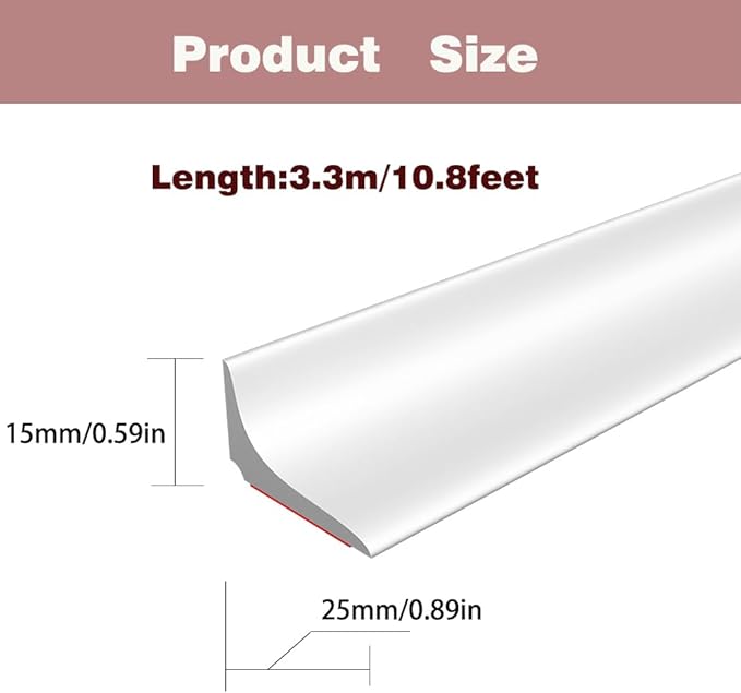Water Dam Silicone Waterproof Barrier Bathroom and Kitchen Water Strip Coving Edging Strip（White-3.3m）