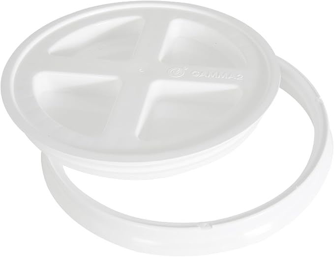Gamma2 Seal Bucket Lid Food Grade Pet Food Storage Container Twist Lock Lid, 10" Diameter Fits Most 2 Gallon Buckets, White, Made in USA
