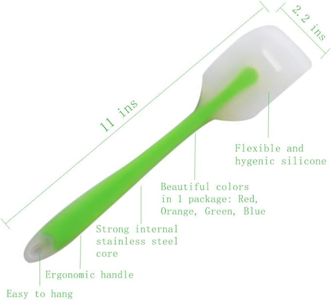 HiramWare Silicone Spatula Set of 4 - Heat Resistant Flexible Spatula 450F with Stainless Steel Core - Food Grade Premium Good Grip Kitchen Utensils - Seamless, Heavy Duty, BPA Free, Dishwasher Safe