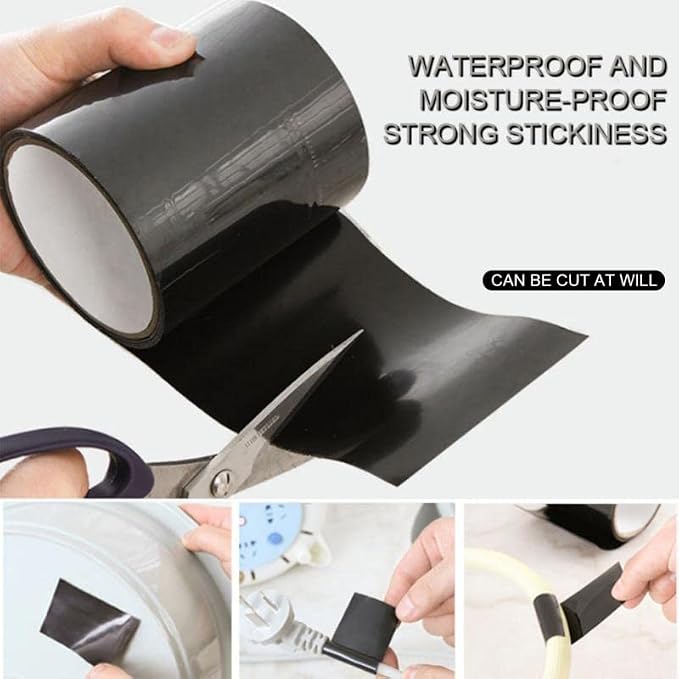 Generic 5M Strong Waterproof Tape Patch Bond Seal Repair Stop Leak Self Adhesive Duct Tape for Bathroom Kitchen Shower Water Pipe Repair, Silver