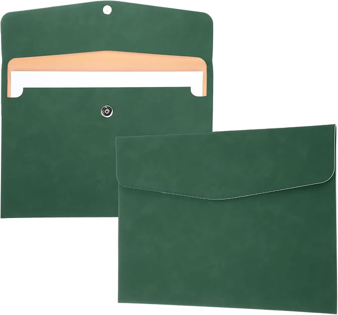 PATIKIL 2Pcs PU Leather File Folders, 13x9 A4 Document Holder Waterproof Envelope Folder with Snap Closure, Portable Portfolio Organizer Case for Paper Receipt, Green