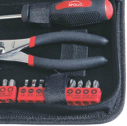 Apollo Tools 56 Piece Compact SAE Auto Tool Set in Zippered Case, Small Mechanic Tool Set for Car Emergency, Motorcycle Repair on the Road, Great for Travel Tool Needs - Red - DT9774 (Pack of 6)