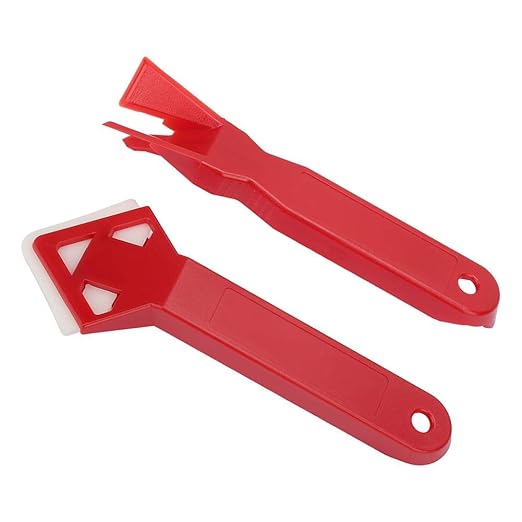 Caulking Tool, 2PCS Caulk Tools Kit Silicone Sealant Remover Shovel Glass Cement Caulking Scraper Red for Any Edge Angle Joint