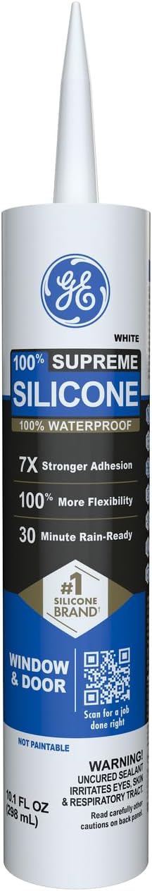 GE Supreme Silicone Window & Door Sealant, White, 10.1 fl oz Cartridge, Pack of 1