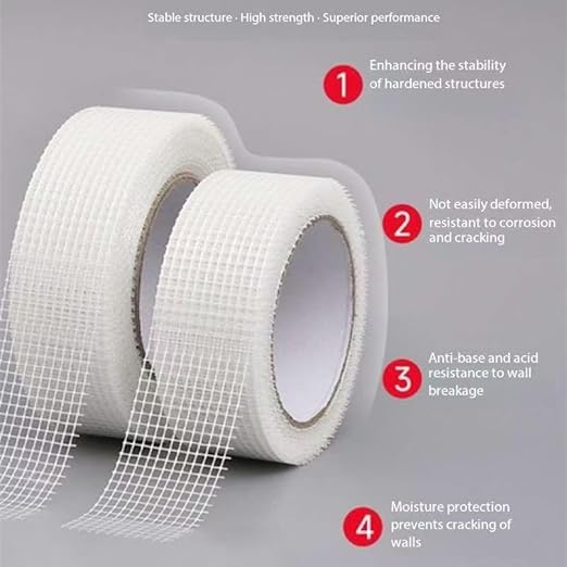 Fiberglass Drywall Joint Tape，Strong Self-Adhesive 100% Fiberglass Drywall Repair Tape for Wall Crack and Seam Patch,White (1.77inch x82feet)