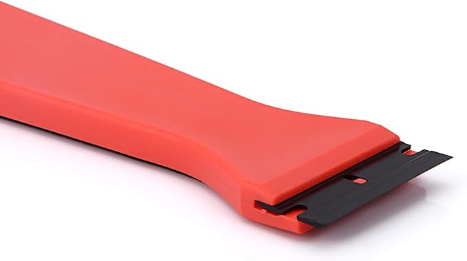 FOSHIO 6 Inch Plastic Scraper with 20 PCS Plastic Razor Blades, Scraper Tool for Sticker, Gasket, Label Remover (Red)
