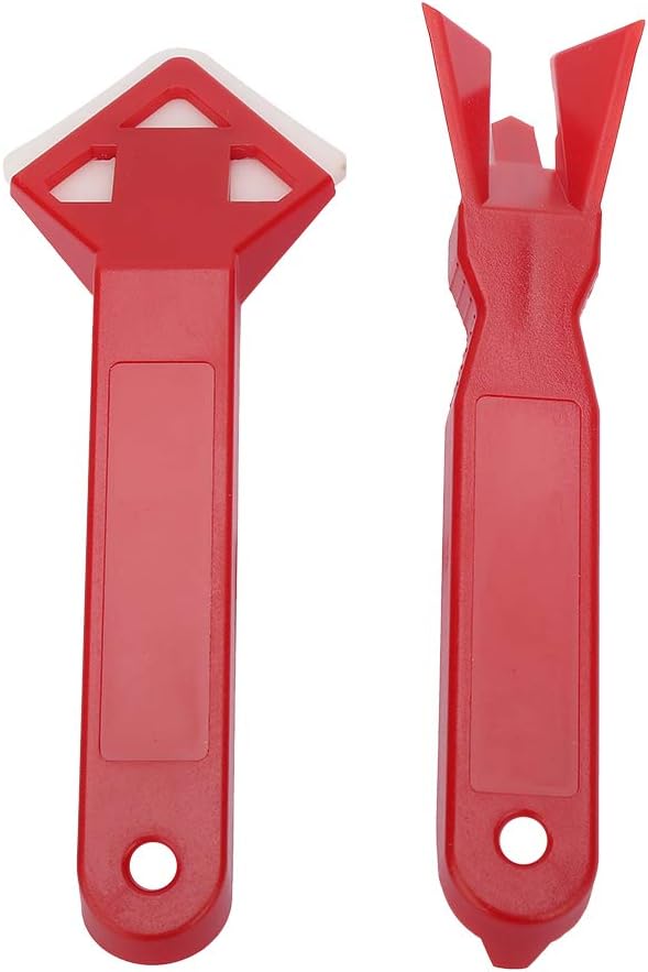2Pcs Caulk Remover Tool Kit, Silicone Caulking Removal Tool, Caulk Tools with Antislip Handle, Caulking Scraper for Bathrooms, Kitchens, Balcony, Red