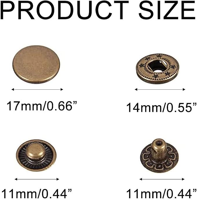 BetterJonny 24 Sets Heavy Duty Leather Snap Fasteners Kit, 17mm Metal Snap Buttons Press Studs Leather Rivets Snaps with 4 Setter Tools for Clothes Bracelet Jackets Jeans (Silver)