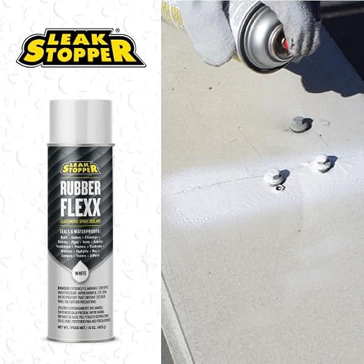 Leak Stopper Rubber Flexx – 15oz Waterproof Repair & Sealant Spray - Point & Spray to Seal Cracks, Holes, Leaks, Corrosion & More | White – 3 cans