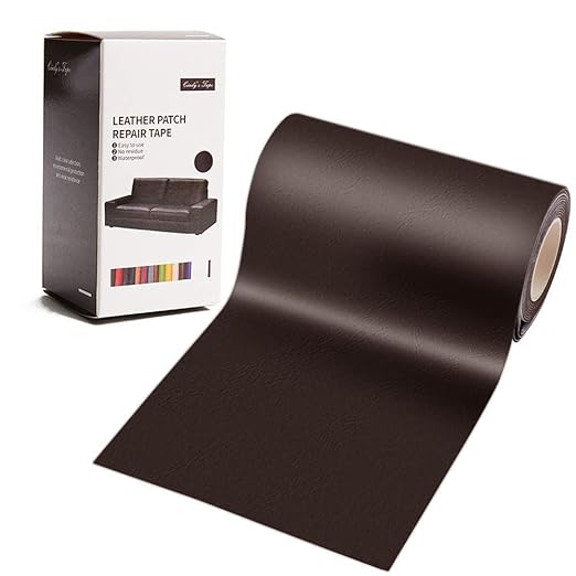 Leather Repair Patch Tape Kit Coffee Dark Brown 4 x 60 inch Self Adhesive Leather Repair Patch for Furniture, Couch, Sofa, Car Seats, Office Chair Vinyl Repair Kit