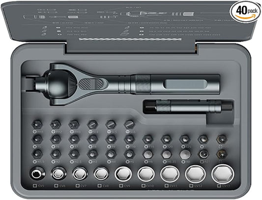 Upgraded Magnetic Screwdriver Set, 40-in-1 DIY Ratchet Screwdriver Kit with Ball-Joint Handle, S2 Bits, CR-V Sockets & Portable Precision Repair Tool Kit for for Home, Bike, PC, Appliance Repair