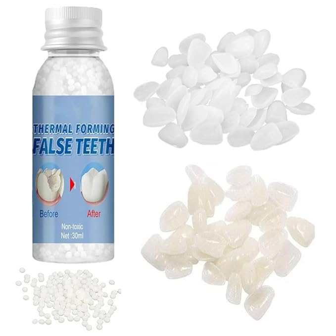 Tooth Repair Kit，Temporary Natural Shade for Filling The Gap, Moldable Thermal Beads Replacement Kit Replace The Missing or Broken Tooth-6PCS-3Colors