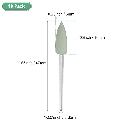 M METERXITY 10-Pack Polishing Bit Buffing Wheel, 0.23 Inch(6mm) Dia Silicone Pointed Polishing Kit Sanding Bits for Jewelry/Bone Products/Jade Carvings, Rotary Tool 800 Grits [Green]