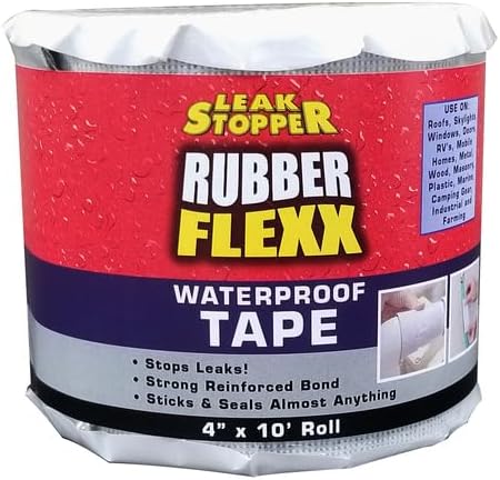 Leak Stopper Rubber Flexx Waterproof Tape |4 in x 10 ft| Repair Material to Seal and Fix Leaks, Roofs, Gutters, Windows & More! | Incredible Adhesion w/Durability and Toughness | 1 Pack White
