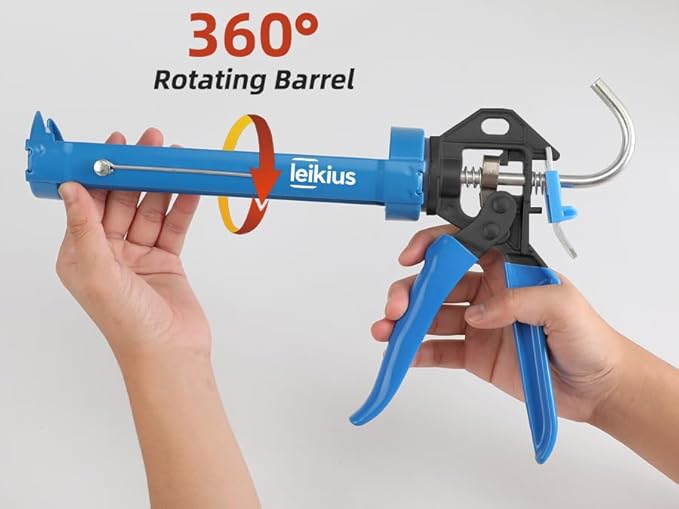 Professional Caulk Guns, Heavy Duty Caulking Gun,Thrust Ratio 14:1,No-drip Rotating Barrel,10OZ Silicone Sealant gun, Come with Putty Knife,Caulk Finishing,Smoothing&Grout Removal Tool Kit