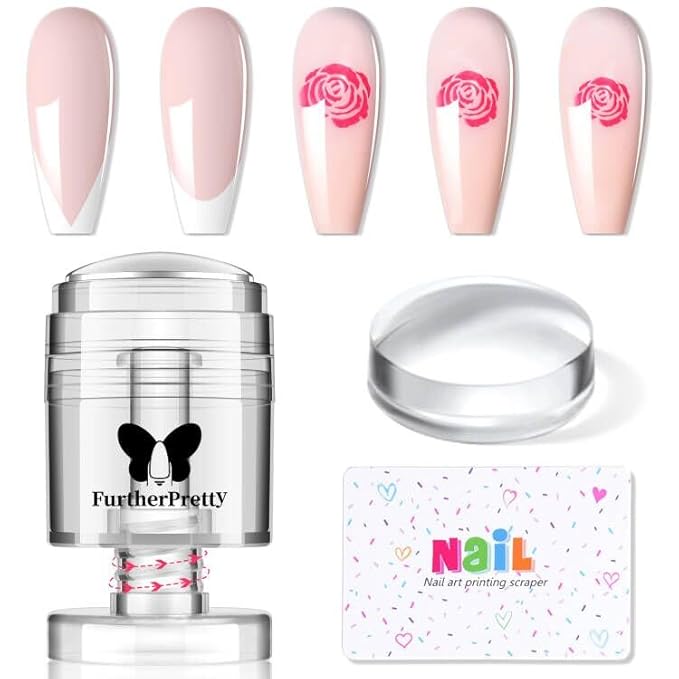 Rotatable Silicone Nail Stamper Set, Adjustable Image Size Nail Stamps, French Nail Stamping Tools with Scraper, Nail Art Accessories for DIY Manicures, Sello de Silicona para Uñas