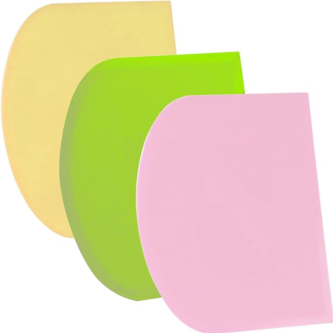 SURDOCA Dough Scraper Bench Scraper - 3P 14.2x8.5" Plastic Flexible Bowl Scraper, Sharp Edge & Angles Cake Scraper. Non-Slip Bakeware Decorating Tools Sculpting & Modeling Tools - Green+Pink+Yellow