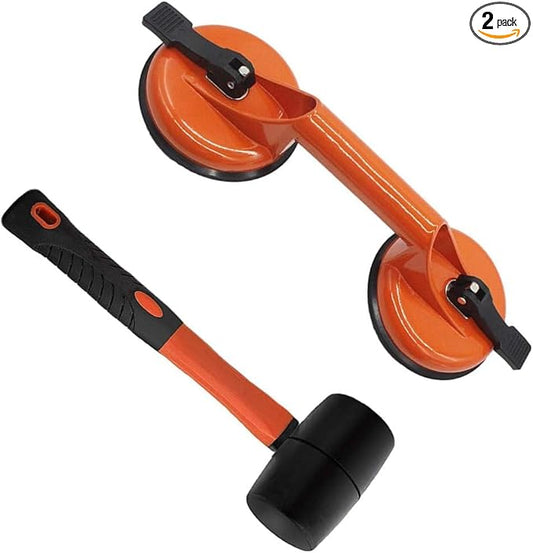 Glass Lifting Suction Cups and Rubber Mallet Hammer for loor Gap Fixer Tool for Laminate Floor Gap Repair (Black)