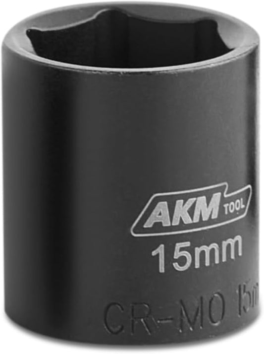 1/4 Inch Drive 15mm Magnetic Impact Socket Set, 1 PCS Metric, 6 Point, Cr-Mo, Square Drive, Magnetic Socket