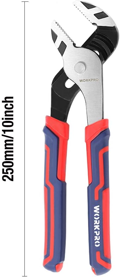 WORKPRO 10-Inch Groove Joint Pliers, 7-Position Adjustable Pump Pliers, 2" Jaw Capacity, CR-V Steel, Anti-Rust Electrophoretic Coating, Bi-Material Non-Slip Handle for Plumbing, Home Repair