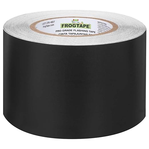 FrogTape Pro Grade Flashing Tape for Windows & Doors, 3.75 Inch Width - 75 Foot Roll, All Weather & UV Resistant Flashing Tape with Advanced Acrylic Adhesive - 10 mils - Black (Pack of 12)