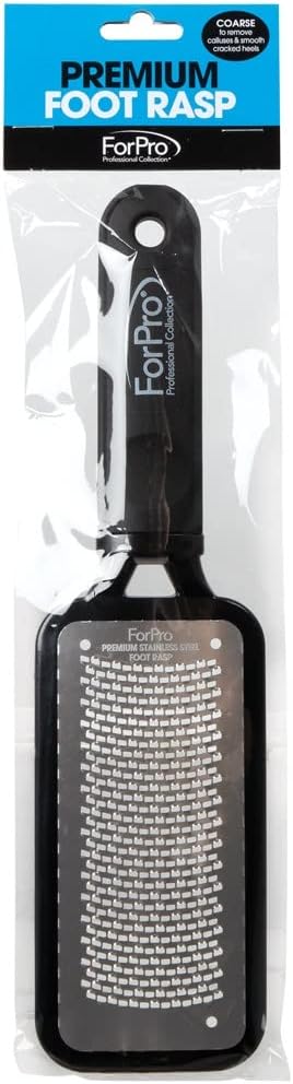 ForPro Professional Collection Premium Stainless Steel Foot Rasp, Colossal Foot File & Callus Remover, Instantly Removes Calluses & Smooths Cracked Heels, 10.75" L x 2.75" W, Black