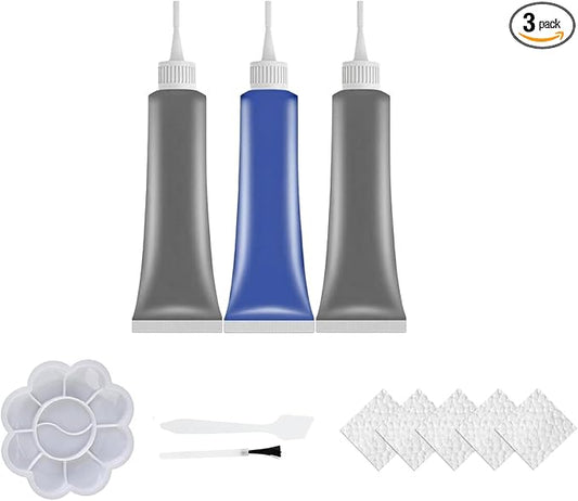 Leather & Vinyl Repair Kit – Fix Scratches, Tears & Holes on Furniture, Car Seats, Sofas | Leather Repair Kit for Furniture, Leather Seat Repair Kit for Cars | Easy to Use (3, Gray*2、Blue)