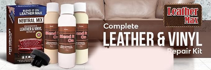 Blend It On XL Leather/Vinyl Repair Kit Now with 6 Ounces for Furniture, Jacket, Sofa, Car Seat, Boots, Easy Instructions to Match Colors, Restore Any Material No Mixing Chart Needed (Neutral Mix)