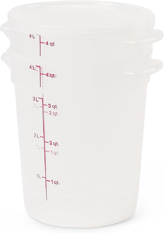 Cambro Food Storage Containers with Lids (BPA-Free) - 4 Quart - Food Grade Buckets with Lids (2 Pack) - For Dough Proofing and Brining (Translucent)