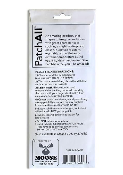 PatchAll Kit Clear Polyurethane Adhesive Vinyl Repair Patch Tape Kit, Waterproof, Airtight Patches for Canvas Tent, Boat Upholstery, Car Seat, Leather Furniture, Hole, Awning, and More