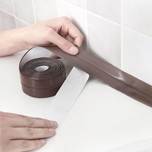 DEVILMAYCARE Tape Caulk Strip Seal for Toliet Bathtub, Sink, Kitchen, Wall Edge, Self Adhesive Corner Liner 126''x1.57'' (Brown)