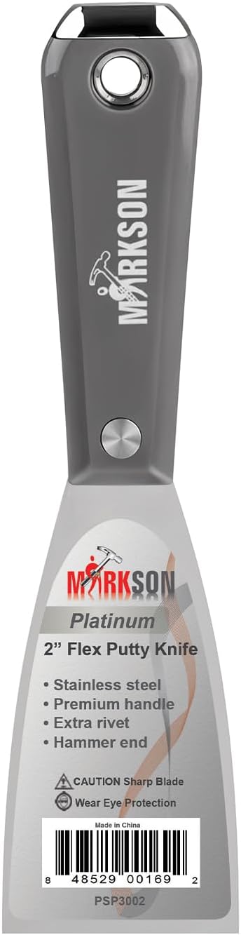 MARKSON Putty Knife 2", Scraper Tool Stainless Steel Blade, Paint Scraper with Nylon Handle Hammer End