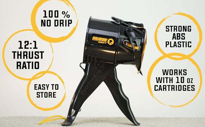SILIGUN™ Gen-3 Compact Caulking Gun - No Drip Caulk Gun - Patented Design - Lightweight ABS Frame