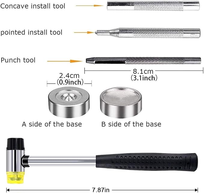 Qfun 120 Set Snap Fasteners Kit for Leather 12mm Metal Button Snaps Press Studs with 4 Setter Tools, 1 Hammer, 4 Color Leather Snaps for Clothes, Jackets, Jeans Wears, Bracelets, Bags