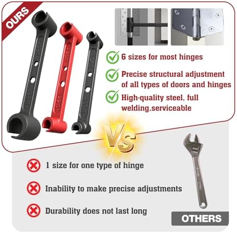 Vdsfand Door Hinge Adjustment Tool Multi-Size Hinge Gap Adjusting Wrench Kit Heavy Duty Door Hinge Repair Tool for Residential and Commercial Use