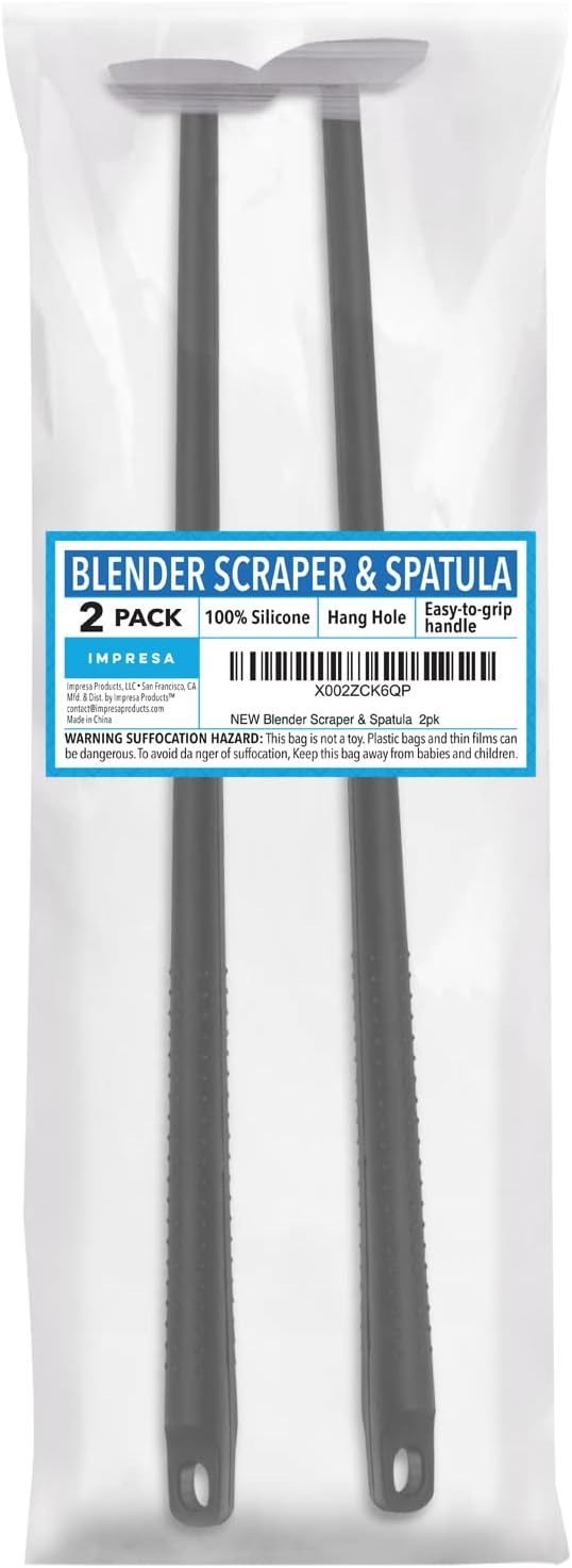 IMPRESA Silicone Blender Spatula & Jar Scraper - Extra Long Reach Blender Spatula - Under-Blade Food Processor Scraper - 14 Inch, Pack of 2, Black