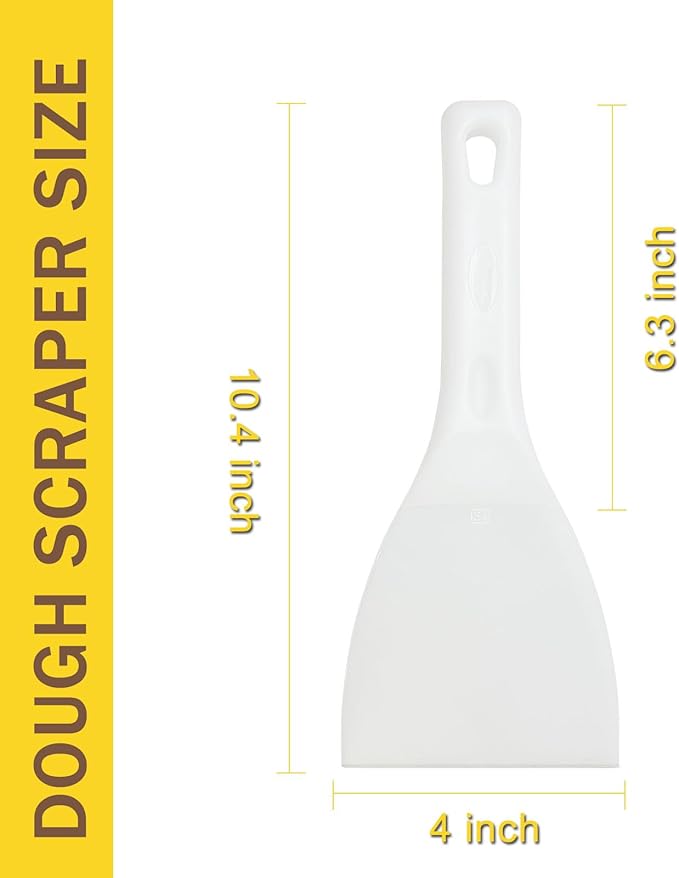 Pizza Dough Scraper 2 Pack with Handle Food Safe Scraper Tool 4 Inch Flexible Plastic White Dough Spatula Bench Scraper